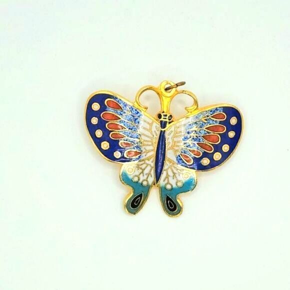 Vintage gold multicolored cloisonne butterfly brooch - Picture 1 of 5